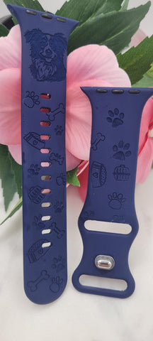 Engraved Collie, Sheepdog, dog lover Design for Apple Watch Silicone Sports Band/Strap  38mm/40mm/41mm/42mm/44mm/45mm/46mm/49mm Boho