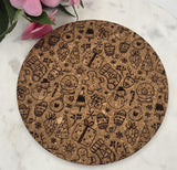 Cork Christmas doodles Laser Engraved Cork Trivet: Kitchen Decor Pot Holder Gift, Personalized Housewarming Wedding Hot Pad
