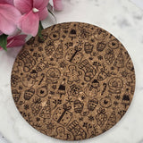 Cork Christmas doodles Laser Engraved Cork Trivet: Kitchen Decor Pot Holder Gift, Personalized Housewarming Wedding Hot Pad
