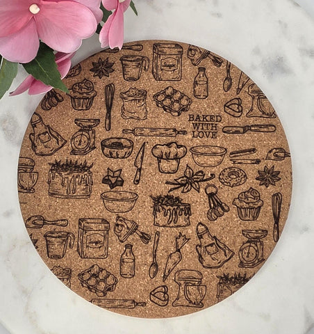 Cork Baked with Love Laser Engraved Cork Trivet: Kitchen Decor Pot Holder Gift, Personalized Housewarming Wedding Hot Pad