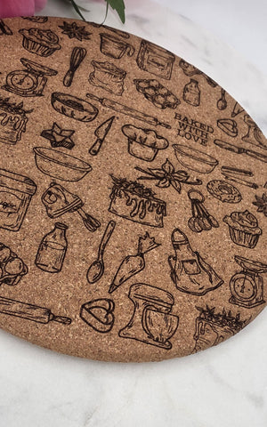 Cork Baked with Love Laser Engraved Cork Trivet: Kitchen Decor Pot Holder Gift, Personalized Housewarming Wedding Hot Pad