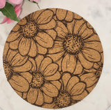 Cork Daisy  flowers Laser Engraved Cork Trivet: Kitchen Decor Pot Holder Gift, Personalized Housewarming Wedding Hot Pad