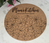 Cork Personalise, Add your own name Kitchen Laser Engraved Trivet: Kitchen Decor Pot Holder Gift, Personalized Housewarming Wedding Hot Pad