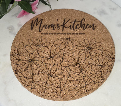 Cork Personalise, Add your own name Kitchen Laser Engraved Trivet: Kitchen Decor Pot Holder Gift, Personalized Housewarming Wedding Hot Pad