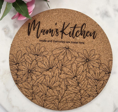 Cork Personalise, Add your own name Kitchen Laser Engraved Trivet: Kitchen Decor Pot Holder Gift, Personalized Housewarming Wedding Hot Pad
