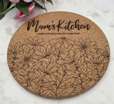 Cork Personalise, Add your own name Kitchen Laser Engraved Trivet: Kitchen Decor Pot Holder Gift, Personalized Housewarming Wedding Hot Pad