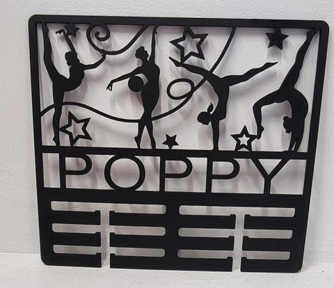 Personalised Gymnastics medal holder Custom Gymnast Name Display. Available in MDF wood or acrylic. Gymnastics Personalized Name Display