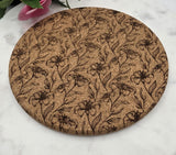 Cork Iris flowers Laser Engraved Cork Trivet: Kitchen Decor Pot Holder Gift, Personalized Housewarming Wedding Hot Pad