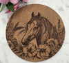 Cork Horse and flowers Laser Engraved Cork Trivet: Kitchen Decor Pot Holder Gift, Personalized Housewarming Wedding Hot Pad