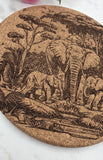 Cork African Safari Elephants Laser Engraved Cork Trivet: Kitchen Decor Pot Holder Gift, Personalized Housewarming Wedding Hot Pad