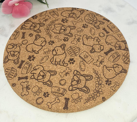 Cork French Bulldog, Dog lover Laser Engraved Cork Trivet: Kitchen Decor Pot Holder Gift, Personalized Housewarming Wedding Hot Pad