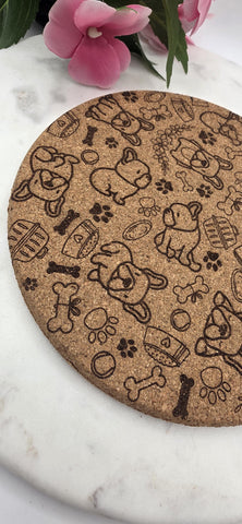 Cork French Bulldog, Dog lover Laser Engraved Cork Trivet: Kitchen Decor Pot Holder Gift, Personalized Housewarming Wedding Hot Pad