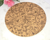 Cork wildflowers Laser Engraved Cork Trivet: Kitchen Decor Pot Holder Gift, Personalized Housewarming Wedding Hot Pad