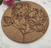 Cork South African Protea Laser Engraved Cork Trivet: Kitchen Decor Pot Holder Gift, Personalized Housewarming Wedding Hot Pad
