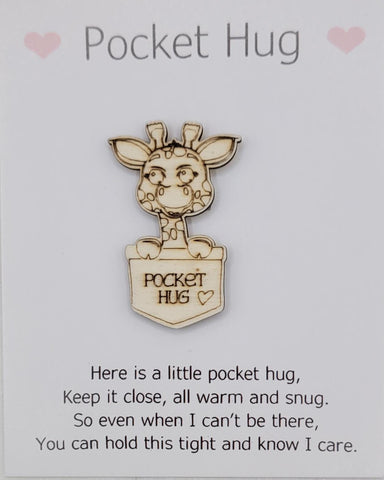 Giraffe Handmade Wooden Pocket hug token love gift little pocket hug, pick me up pocket hug token