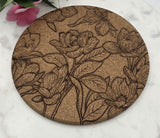 Cork Magnolias Laser Engraved Cork Trivet: Kitchen Decor Pot Holder Gift, Personalized Housewarming Wedding Hot Pad