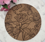 Cork Magnolias Laser Engraved Cork Trivet: Kitchen Decor Pot Holder Gift, Personalized Housewarming Wedding Hot Pad