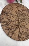 Cork Magnolias Laser Engraved Cork Trivet: Kitchen Decor Pot Holder Gift, Personalized Housewarming Wedding Hot Pad