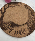 Cork African Safari Cheetah Laser Engraved Cork Trivet: Kitchen Decor Pot Holder Gift, Personalized Housewarming Wedding Hot Pad