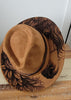 Horse Burned Hat, Floral Burned Wildflower Cowboy Hat: Engraved Suede/Felt Boho Fedora, Felt Wide brim hat