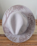 Cheetah Burned Hat, African Safari Burned Animal Cowboy Hat: Engraved Sued/Felt Boho Fedora, Felt Wide brim hat
