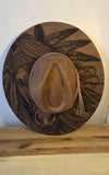 Horse Burned Hat, Native American Burned Cowboy Hat: Feathers Engraved Suede/Felt Boho Fedora, Felt Wide brim hat