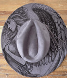 Angel Burned Hat, celestial angel, Cowboy desert Burned Cowboy Hat:Engraved Suede/Felt Boho Fedora, Felt Wide brim hat Western Hat Festivals