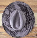 Angel Burned Hat, celestial angel, Cowboy desert Burned Cowboy Hat:Engraved Suede/Felt Boho Fedora, Felt Wide brim hat Western Hat Festivals
