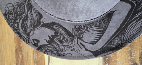 Angel Burned Hat, celestial angel, Cowboy desert Burned Cowboy Hat:Engraved Suede/Felt Boho Fedora, Felt Wide brim hat Western Hat Festivals