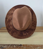 Deer Burned Hat, Forest Safari Burned Animal Cowboy Hat: Engraved Suede/Felt Boho Fedora, Felt