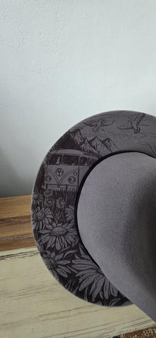 Ocean vibes Burned Hat, Beach Engraved Burned Cowboy Hat: Engraved Suede/Felt Boho Fedora, Felt Wide brim hat