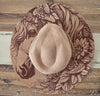 Horse Burned Hat, Floral Burned Wildflower Cowboy Hat: Engraved Suede/Felt Boho Fedora, Felt Wide brim hat Western Hat