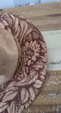 Horse Burned Hat, Floral Burned Wildflower Cowboy Hat: Engraved Suede/Felt Boho Fedora, Felt Wide brim hat Western Hat
