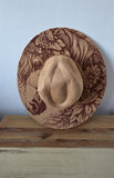 Horse Burned Hat, Floral Burned Wildflower Cowboy Hat: Engraved Suede/Felt Boho Fedora, Felt Wide brim hat Western Hat