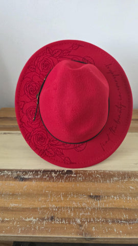 Roses Burned Hat, Find the Beauty in everything Burned flower Cowboy Hat: Engraved Suede Boho Fedora, Felt Wide brim hat