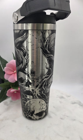 Graveyard Crows Halloween Tumbler: 30oz Double Wall Insulated Stainless Steel tumbler bottle