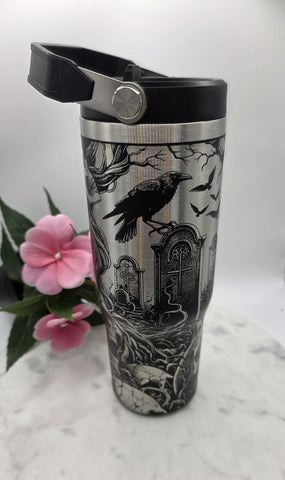 Graveyard Crows Halloween Tumbler: 30oz Double Wall Insulated Stainless Steel tumbler bottle