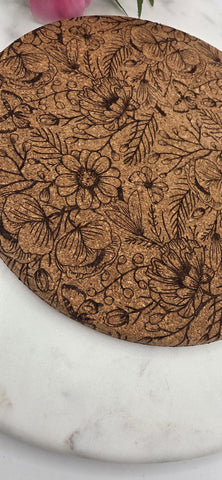 Cork Wildflowers and butterflies Laser Engraved Cork Trivet: Kitchen Decor Pot Holder Gift, Personalized Housewarming Wedding Hot Pad
