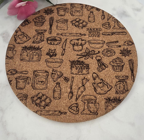 Cork Baked with Love Laser Engraved Cork Trivet: Kitchen Decor Pot Holder Gift, Personalized Housewarming Wedding Hot Pad