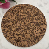 Cork Retro Daisys Laser Engraved Cork Trivet: Kitchen Decor Pot Holder Gift, Personalized Housewarming Wedding Hot Pad