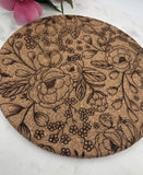Cork wildflowers Laser Engraved Cork Trivet: Kitchen Decor Pot Holder Gift, Personalized Housewarming Wedding Hot Pad