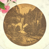 Cork Deer and waterfall, Mountain adventure Laser Engraved Cork Trivet: Kitchen Decor Pot Holder Gift, Housewarming Wedding Hot Pad