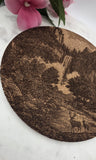 Cork Deer and waterfall, Mountain adventure Laser Engraved Cork Trivet: Kitchen Decor Pot Holder Gift, Housewarming Wedding Hot Pad