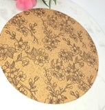 Cork cherry Blossoms Laser Engraved Cork Trivet: Kitchen Decor Pot Holder Gift, Personalized Housewarming Wedding Hot Pad