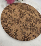 Cork cherry Blossoms Laser Engraved Cork Trivet: Kitchen Decor Pot Holder Gift, Personalized Housewarming Wedding Hot Pad