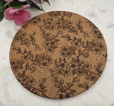 Cork cherry Blossoms Laser Engraved Cork Trivet: Kitchen Decor Pot Holder Gift, Personalized Housewarming Wedding Hot Pad