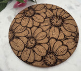Cork Daisy  flowers Laser Engraved Cork Trivet: Kitchen Decor Pot Holder Gift, Personalized Housewarming Wedding Hot Pad