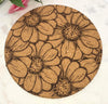 Cork Daisy  flowers Laser Engraved Cork Trivet: Kitchen Decor Pot Holder Gift, Personalized Housewarming Wedding Hot Pad
