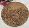 Cork South African Protea Laser Engraved Cork Trivet: Kitchen Decor Pot Holder Gift, Personalized Housewarming Wedding Hot Pad