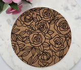 Cork Roses Laser Engraved Cork Trivet: Kitchen Decor Pot Holder Gift, Personalized Housewarming Wedding Hot Pad